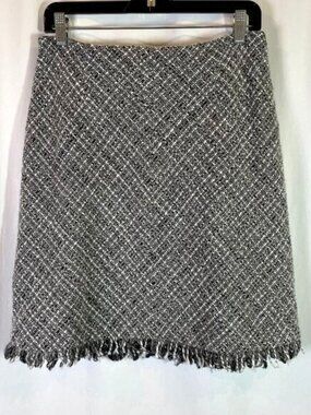 Apostrophe Tweed Skirt Black Gray White Fringe Wool Blend Lined Size 12P